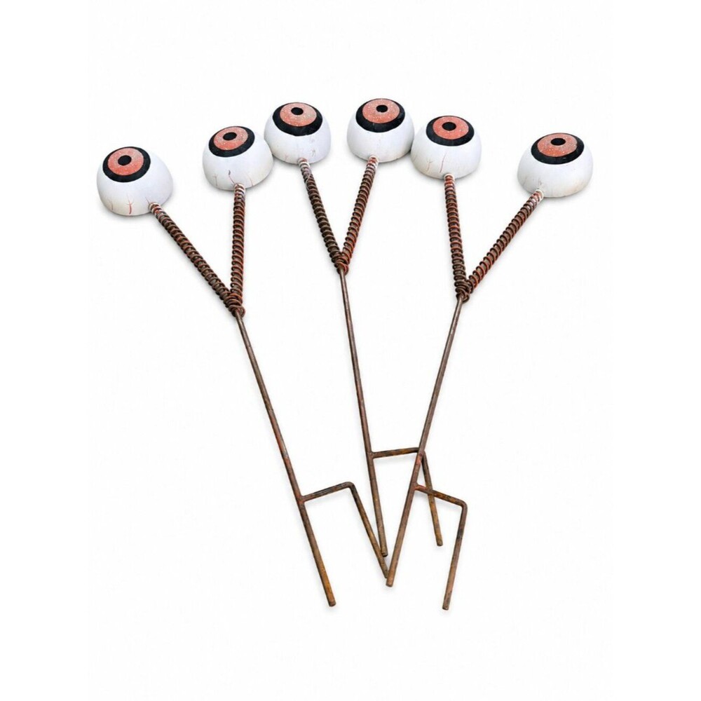 Halloween Metal Eyeball Yard Stakes Set of 3 | Spooky Garden & Lawn Decor | 25"